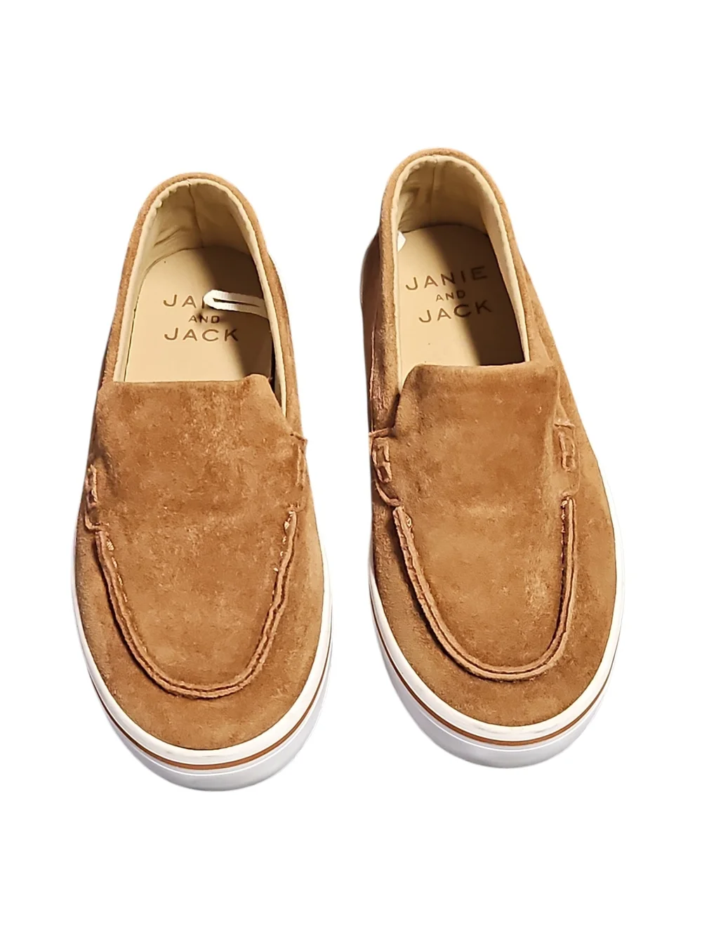 Janie and Jack Kids Chestnut Suede Slip-On Loafers with White Sole Size 12